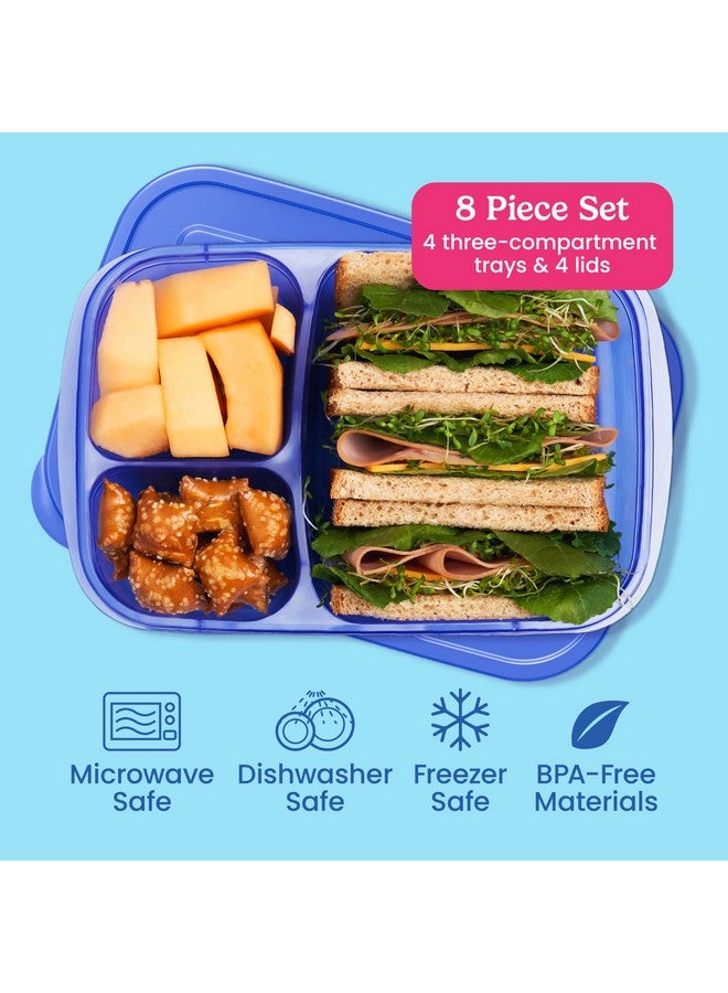 Bentgo Easyboxes - Original Stackable Lunch Boxes - Reusable 3-Compartment Food Containers for Kids and Adults - Bento Lunch Box for Meal Prep, School, & Work - BPA Free, Set of 4 (Jewel Brights) - Image 3
