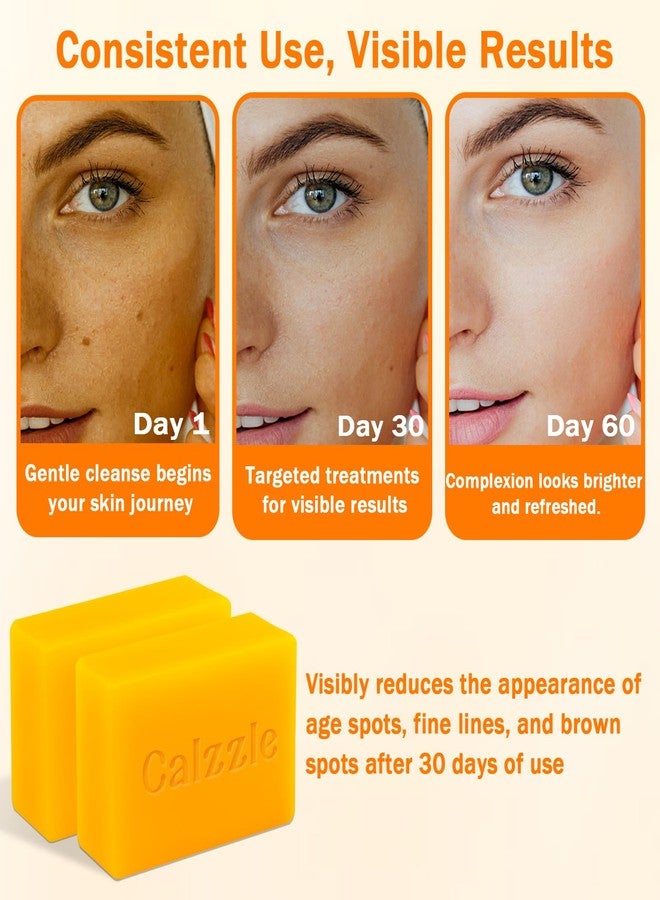 Calzzle Kojic Acid Soap 4PCS, Dark Spot Remover & Brightening with Turmeric, Vitamin C & Retinol, Moisturizing with Collagen & Shea Butter, Gentle for Face and Body, With Soap Holder & Net, 110g Each - Image 2