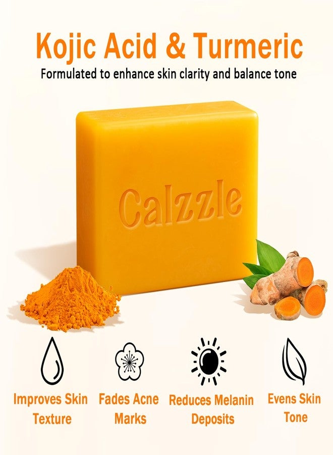 Calzzle Kojic Acid Soap 4PCS, Dark Spot Remover & Brightening with Turmeric, Vitamin C & Retinol, Moisturizing with Collagen & Shea Butter, Gentle for Face and Body, With Soap Holder & Net, 110g Each - Image 3