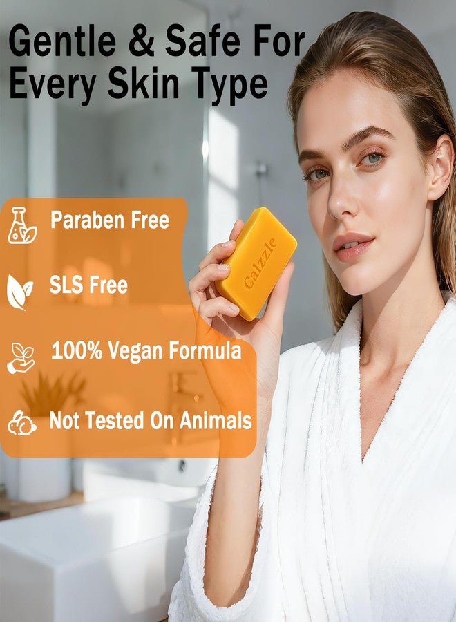 Calzzle Kojic Acid Soap 4PCS, Dark Spot Remover & Brightening with Turmeric, Vitamin C & Retinol, Moisturizing with Collagen & Shea Butter, Gentle for Face and Body, With Soap Holder & Net, 110g Each - Image 5
