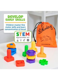 Skoolzy Nuts And Bolts 12 Piece Set Sensory Occupational Therapy Stem Toddler Toys For Kids Develops Fine Motor Skills Boys And Girls Ages 2+ Includes Ebook Travel 12 Piece  - Image 4