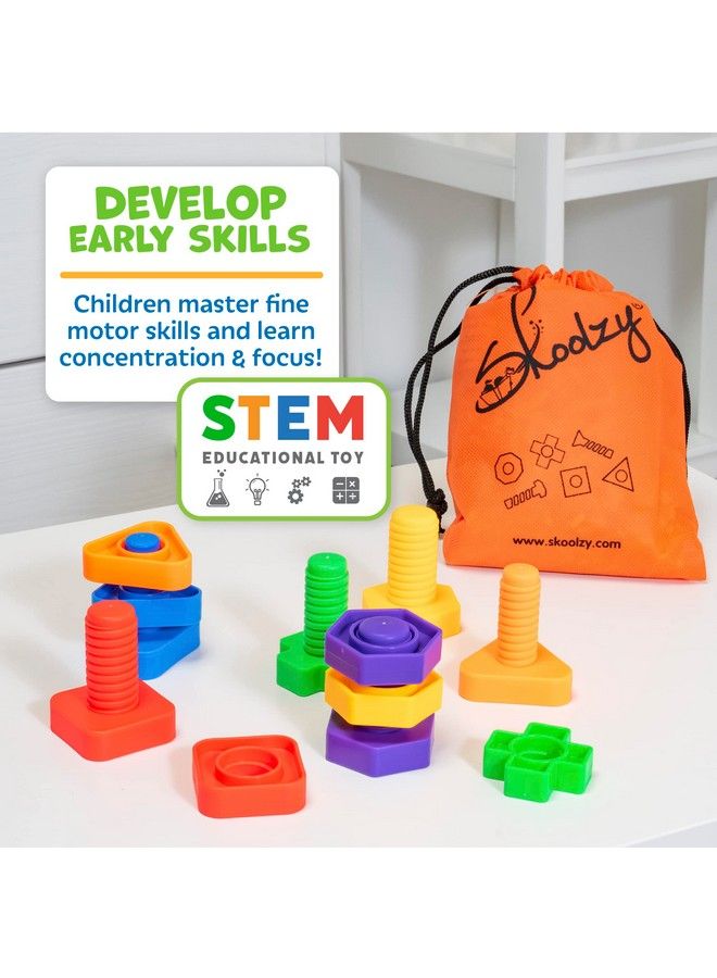 Skoolzy مجموعة مكونة من 12 قطعة من Nuts And Bolts، ألعاب جذعية للعلاج المهني الحسي للأطفال الصغار، تنمي المهارات الحركية الدقيقة للأولاد والبنات من سن 2+، تتضمن كتابًا إلكترونيًا للسفر، 12 قطعة - Image 4