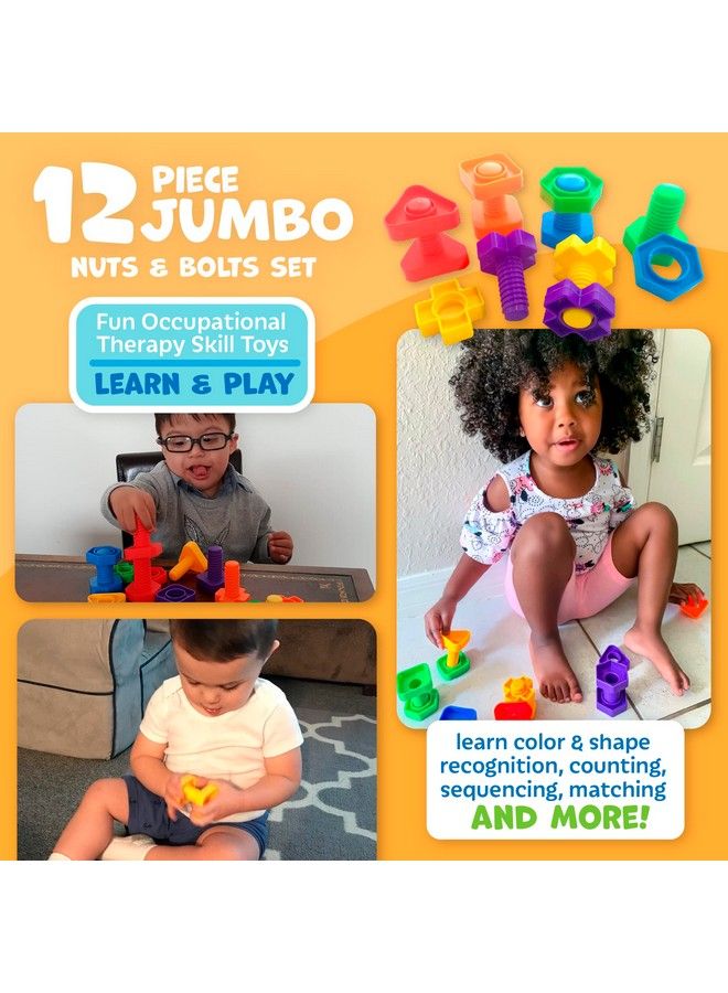 Skoolzy مجموعة مكونة من 12 قطعة من Nuts And Bolts، ألعاب جذعية للعلاج المهني الحسي للأطفال الصغار، تنمي المهارات الحركية الدقيقة للأولاد والبنات من سن 2+، تتضمن كتابًا إلكترونيًا للسفر، 12 قطعة - Image 3