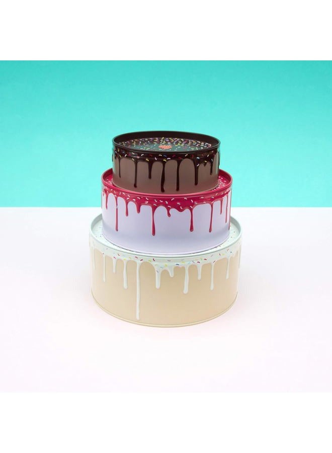 Suck UK Cake Storage Tin | Set of 3 | Biscuit Tins | Kitchen Set | Storage Set | Cake Storage Container | Stacking Round Cake Tins | Nesting Storage Containers | Tin Box 3 Colours Included - Image 3