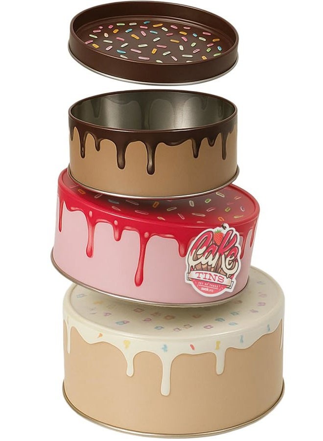 Suck UK Cake Storage Tin | Set of 3 | Biscuit Tins | Kitchen Set | Storage Set | Cake Storage Container | Stacking Round Cake Tins | Nesting Storage Containers | Tin Box 3 Colours Included - Image 1