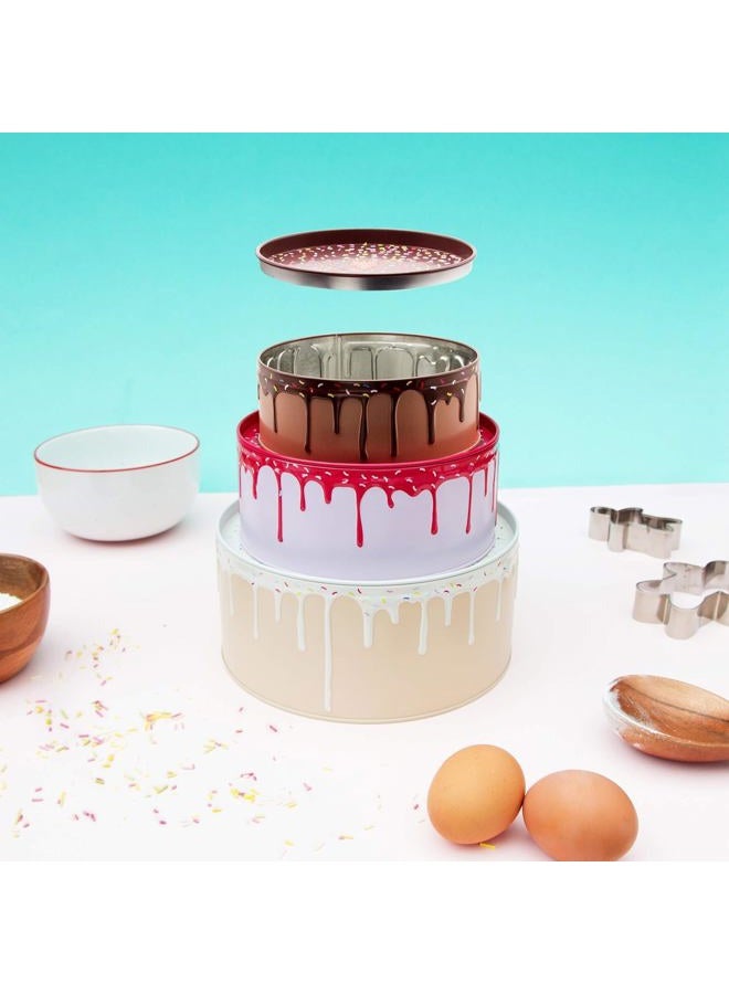 Suck UK Cake Storage Tin | Set of 3 | Biscuit Tins | Kitchen Set | Storage Set | Cake Storage Container | Stacking Round Cake Tins | Nesting Storage Containers | Tin Box 3 Colours Included - Image 2