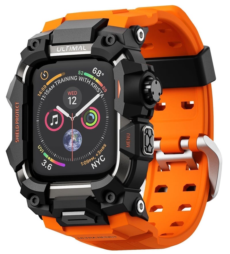 ULTIMAL Rugged Case with Band for Apple Watch 44mm,Compatible with Apple Watch Series SE 3/SE 2/SE Generation/6/5/4, Military Grade Shockproof Bumper Cover for iWatch Tactical Band Men (Orange, 44mm) - Image 1