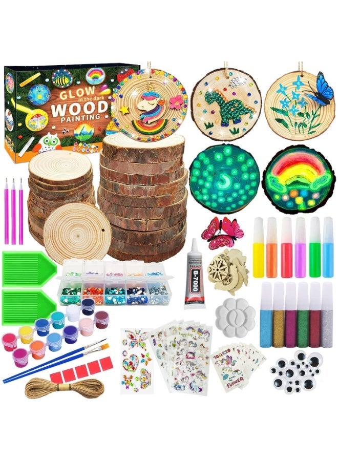 Moonmen Wooden Painting Kit-Glow in The Dark, Arts and Crafts Gifts for Girls Boys with Wood Slices, Craft Kits for Kids Ages 6-12, Craft Supplies Art Projects - Image 1