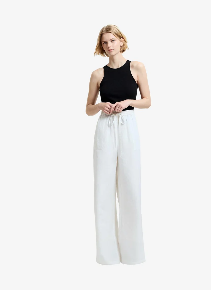 فرنش كونكشن Women's Summer White Cooper Linen Wide Leg Pants
