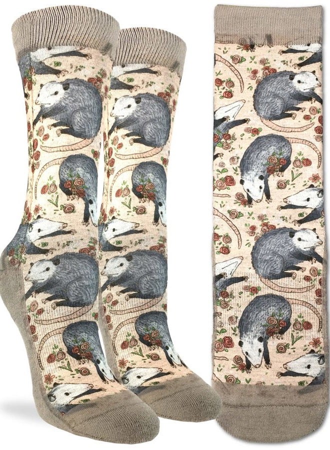 Good Luck Sock Cows in a Field Cotton Crew Socks by Good Luck Sock, Opossum, Womens, S - Image 3