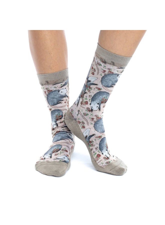 Good Luck Sock Cows in a Field Cotton Crew Socks by Good Luck Sock, Opossum, Womens, S - Image 2