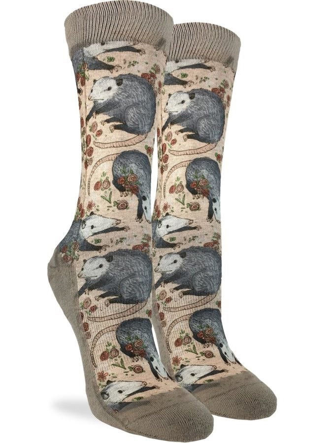 Good Luck Sock Cows in a Field Cotton Crew Socks by Good Luck Sock, Opossum, Womens, S - Image 1