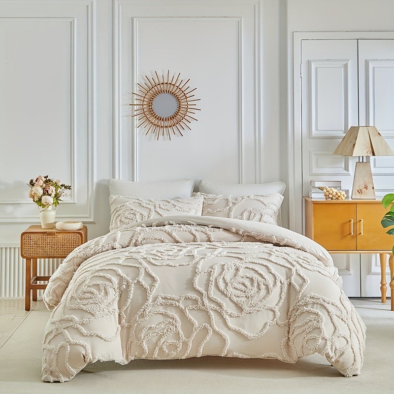 Spring And Summer New Tufted Duvet Cover Set 2/3pcs Set (1 Duvet Cover And 1/2 Pillowcases), Beautiful, Easy And Fashionable Design, All-Season Bedroom Bedding Duvet Cover - Image 4