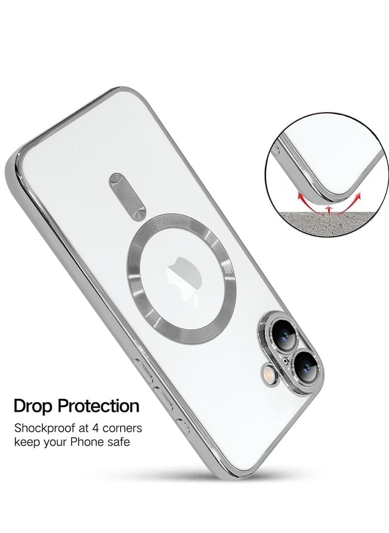 JAJEEK "iPhone 16 Plus Magnetic Case with Built-in Camera Lens Protector – MagSafe Compatible, Soft TPU Shockproof Slim Clear Cover for Men & Women (Silver)" - Image 1