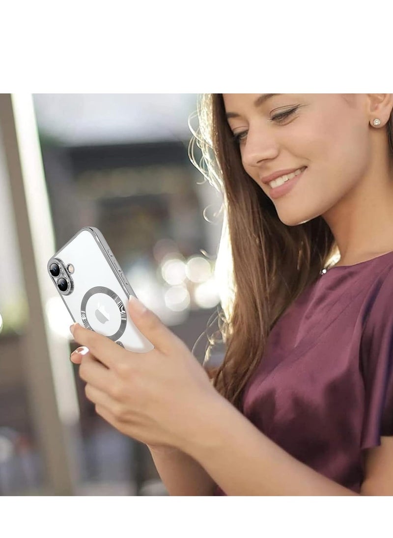 JAJEEK "iPhone 16 Plus Magnetic Case with Built-in Camera Lens Protector – MagSafe Compatible, Soft TPU Shockproof Slim Clear Cover for Men & Women (Silver)" - Image 2