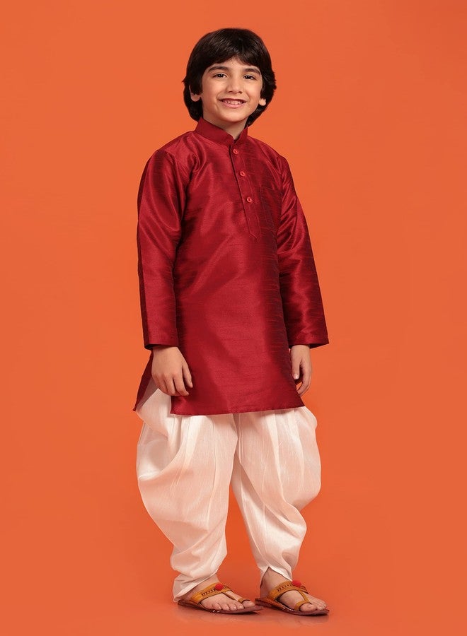 AJ DEZINES Kids Silk Blend Full Sleeve Kurta Patiala Set for Boys | Ethnic Wear | Traditional Festival Wear | Boy Kurta Patiala Set | Kids Ethnic Wear Boys | Regular Fit | MAROON-14 - Image 5