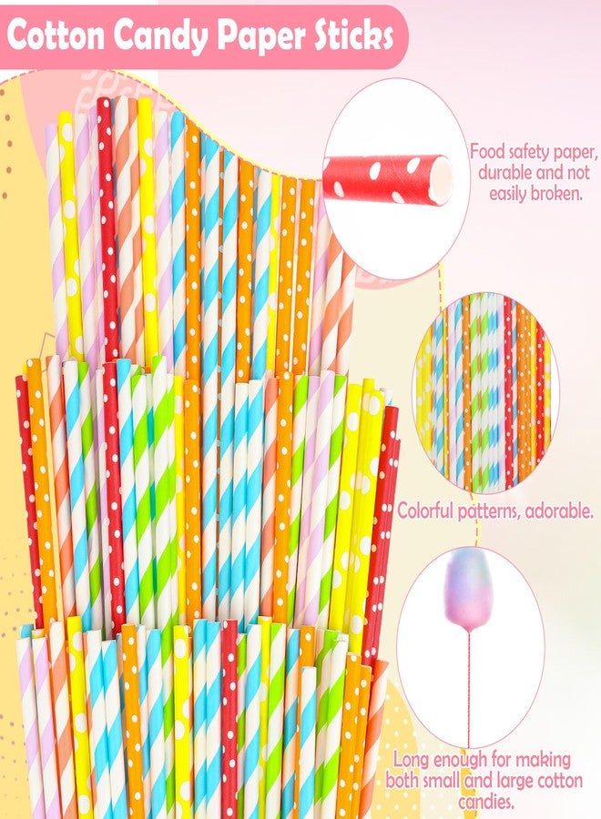 Coitak 100 PCS Cotton Candy Sticks, 100 PCS Cotton Candy Bags with Ties, 13.77 Inch Cotton Candy Sticks Random Colorful Cotton Candy Supplies Paper Straws for Candy Making - Image 4
