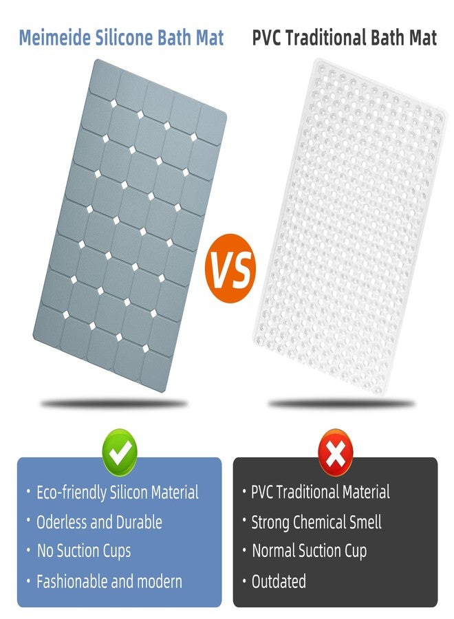 MeimeiDe Bathtub Mat Non Slip Silicone Soft Odorless Bath Mat No Suction Cups for Refinished,Textured and Reglazed Tub Shower Mats Non-Slip 18 X 28Inch Grey - Image 3