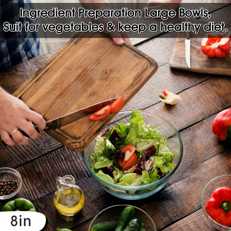 NUTRIUPS 8 Inch Glass Bowls  Microwavable Glass Bowl Set of 2  Clear Tempered Glass Salad Bowls for Kitchen Microwave and Oven Safe - Image 5