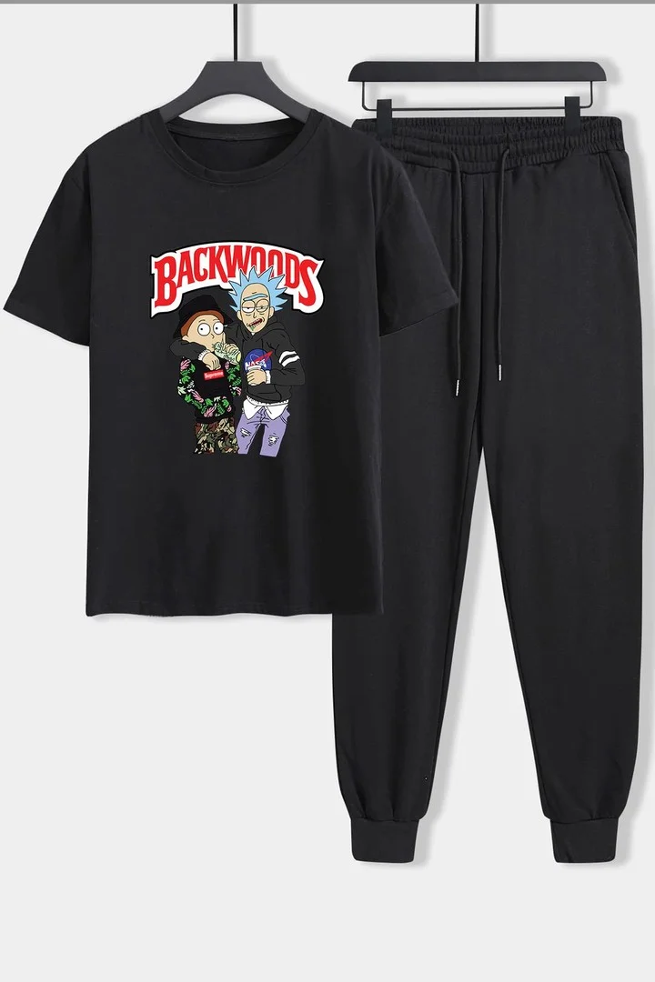 ONLYTRENDWEAR Unisex Backwoods Printed 2-Piece Tracksuit Set S.m. Black