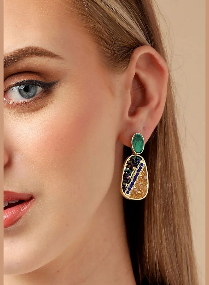 SOHI Gold Plated Party Designer Stone Drop Earring For Women