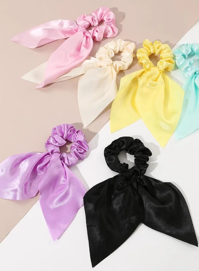 Take Two  Set of 6 - Solid Bow Hair Scrunchies for Women | Best Price UAE