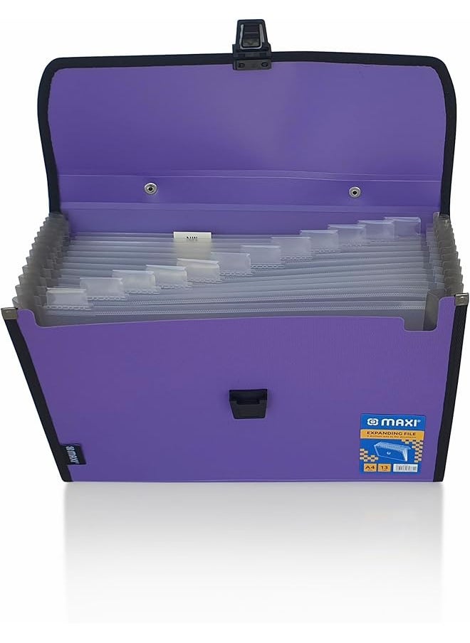 Maxi - Expansion File 13 Grids With Handle Purple 13 Pockets Expanding Folders Portable A4 Expandable Organizer - Image 1