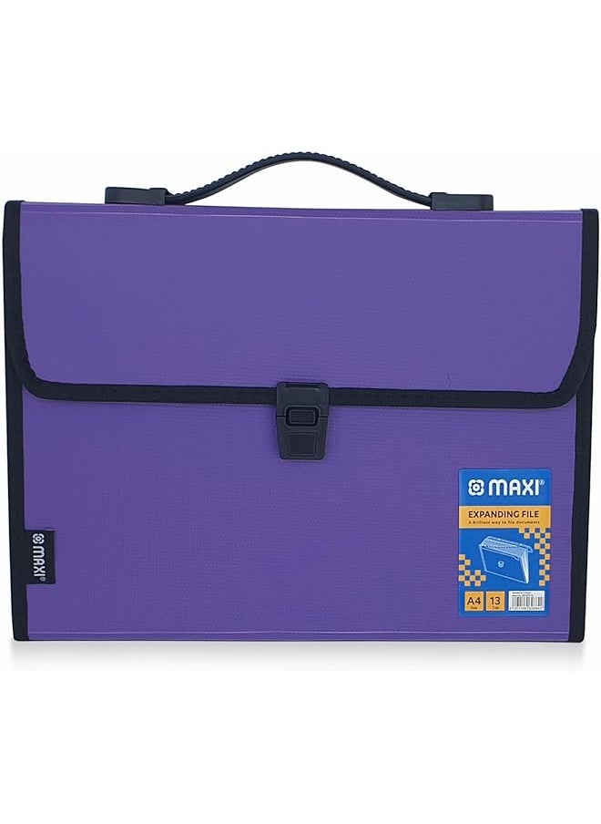 Maxi - Expansion File 13 Grids With Handle Purple 13 Pockets Expanding Folders Portable A4 Expandable Organizer - Image 1