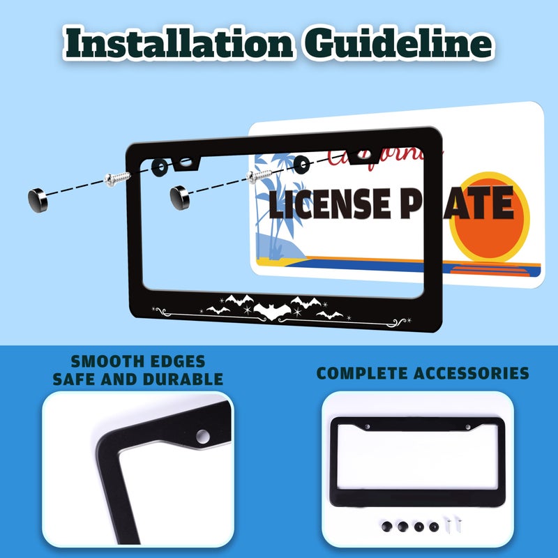 TINALUIN Bat License Plate Frame Funny Gothic Style License Plate Holder Animal for Front or Rear Car Tags Reusable Durable Stainless Steel Car Decoration with Screws 6.3 X 12.2 Inch for Men Women - Image 4