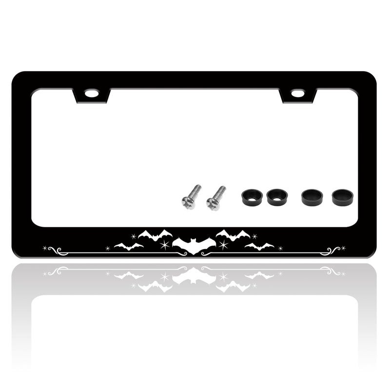 TINALUIN Bat License Plate Frame Funny Gothic Style License Plate Holder Animal for Front or Rear Car Tags Reusable Durable Stainless Steel Car Decoration with Screws 6.3 X 12.2 Inch for Men Women - Image 1
