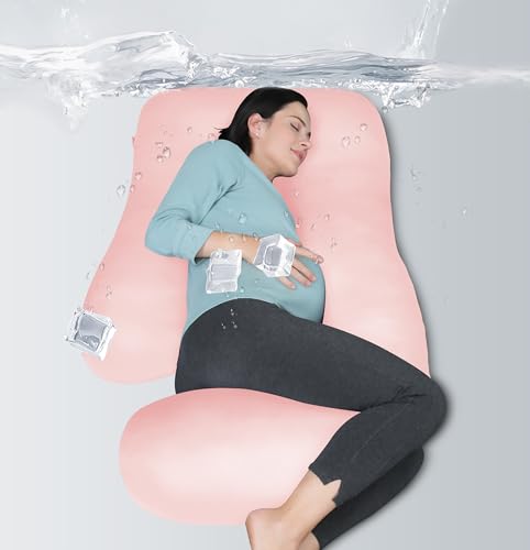 MOON PARK Pregnancy Pillows for Sleeping - U Shaped Full Body Maternity Pillow with Removable Cover - Support for Back, Legs, Belly, HIPS - 57 Inch - Pink - Cooling Cover - Image 1