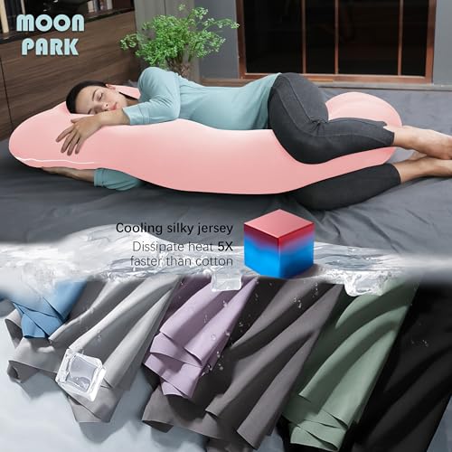 MOON PARK Pregnancy Pillows for Sleeping - U Shaped Full Body Maternity Pillow with Removable Cover - Support for Back, Legs, Belly, HIPS - 57 Inch - Pink - Cooling Cover - Image 3