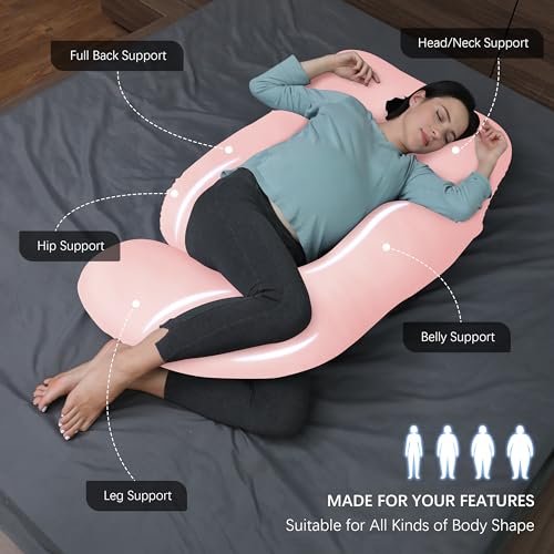 MOON PARK Pregnancy Pillows for Sleeping - U Shaped Full Body Maternity Pillow with Removable Cover - Support for Back, Legs, Belly, HIPS - 57 Inch - Pink - Cooling Cover - Image 2