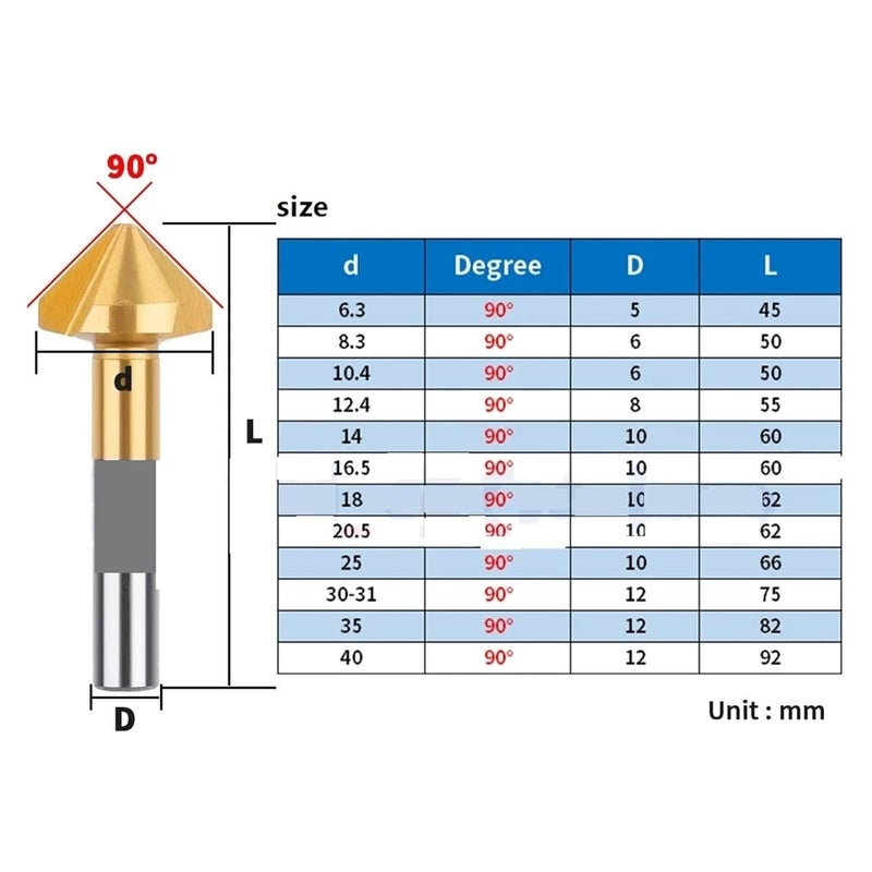 Titanize 40MM 1 Flute Round Chamfering Cutter 90 Degree Countersink High Speed Steel Deburring Tool - Image 5
