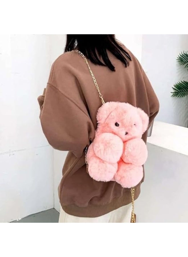 Furry teddy bear crossbody bag, convertible backpack with gold chain, stuffed bear bag for special occasions and holidays - Image 3