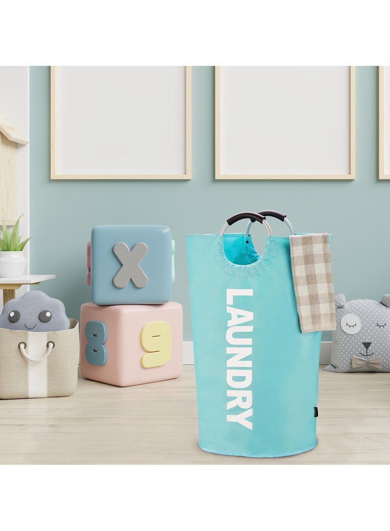 90L Laundry Basket Blue, Waterproof Laundry Hamper, Laundry Bag with Padded Handles, Clothes Hamper Stands Up Well, Collapsible Laundry Basket Easy Storage - Image 2