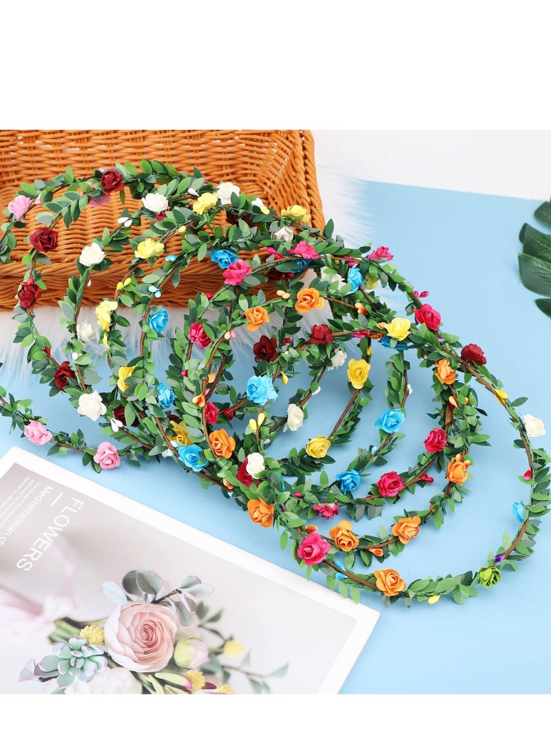 Loquat Flower Crown, 8 PCS Headband for Women Girls, Multicolor Floral Hair Bands Wreath, Boho Head Wreath Accessories Tiara Wedding Party Photo Props - Image 5