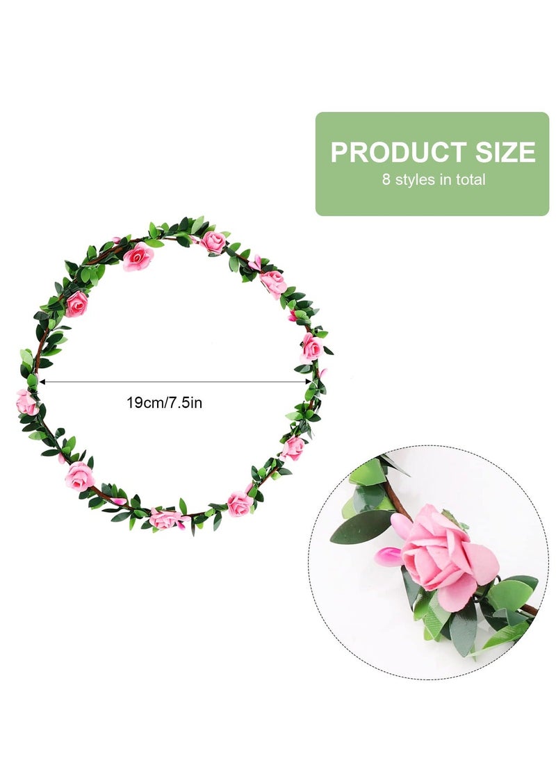 Loquat Flower Crown, 8 PCS Headband for Women Girls, Multicolor Floral Hair Bands Wreath, Boho Head Wreath Accessories Tiara Wedding Party Photo Props - Image 4