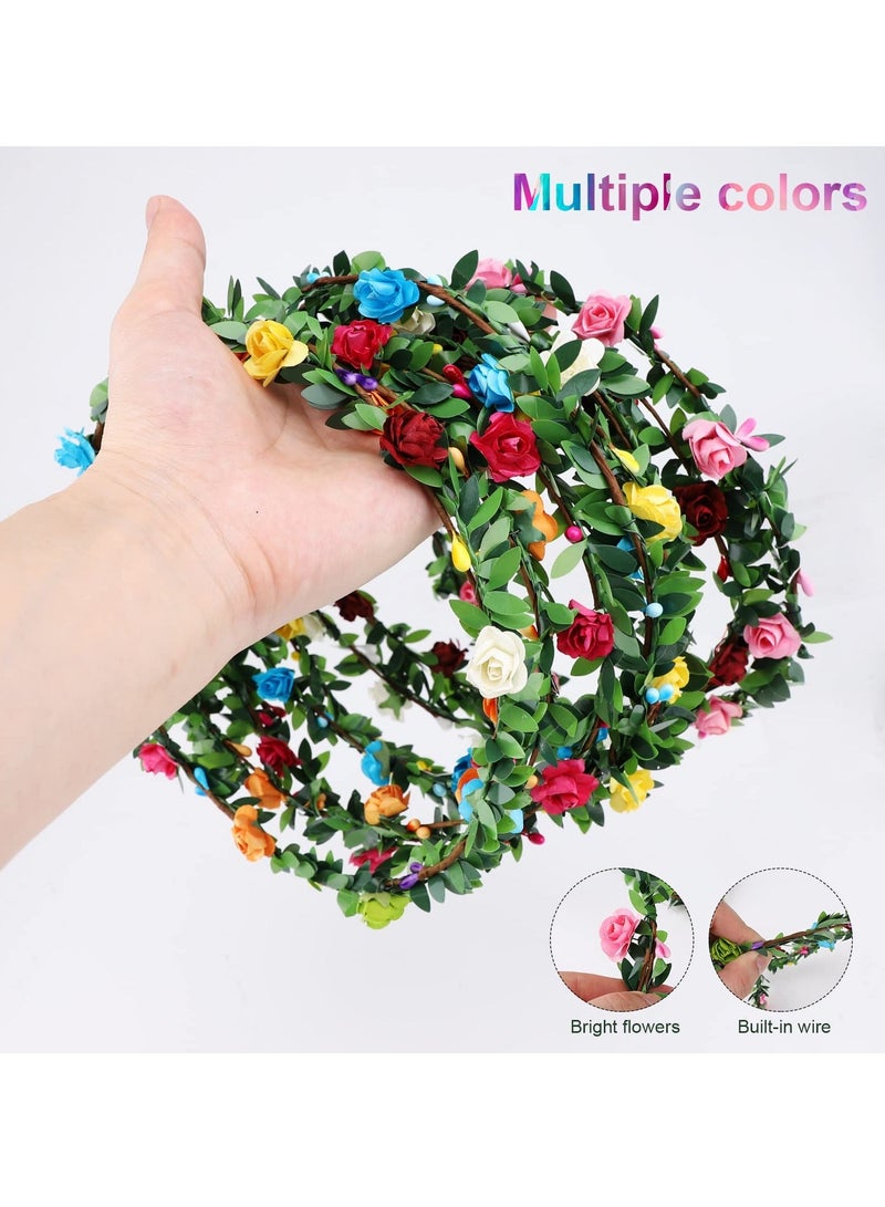 Loquat Flower Crown, 8 PCS Headband for Women Girls, Multicolor Floral Hair Bands Wreath, Boho Head Wreath Accessories Tiara Wedding Party Photo Props - Image 2