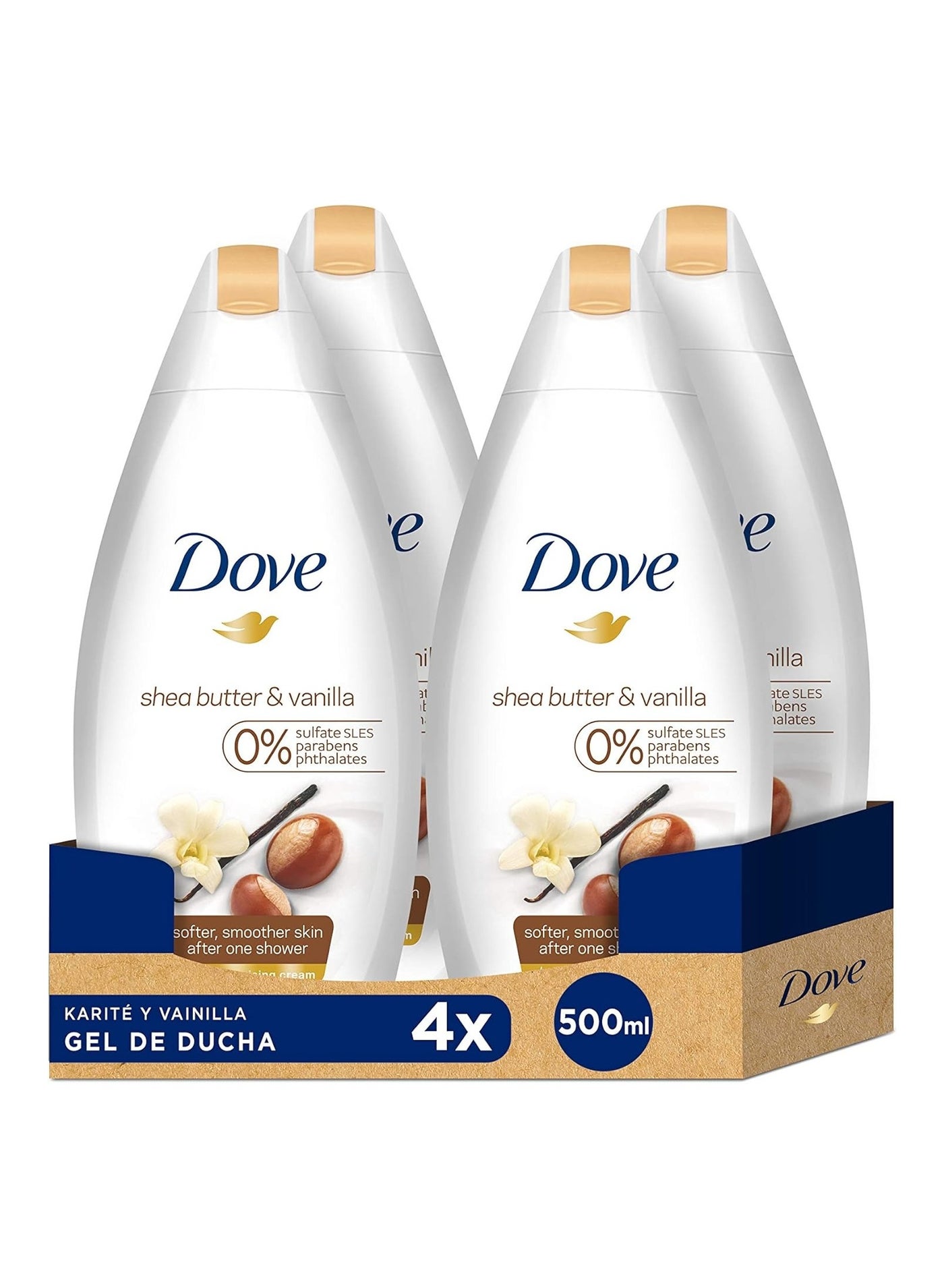 Dove Purely Pampering Body Wash, Shea Butter with Warm, White, Vanilla, 16.9 Oz (Pack of 4)