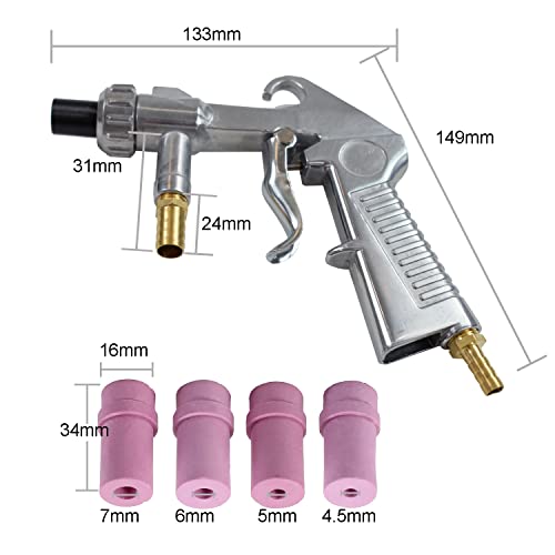 TOOGOND Sand Blaster Gun,Sandblasting Sandblaster Gun Kit for Sandblast Blast Cabinet with Ceramic Nozzles，Abrasive Sand Blasting Gun Air Compressor, 4Pcs Ceramic Nozzles Extra Iron Nozzle Tip Set - Image 3