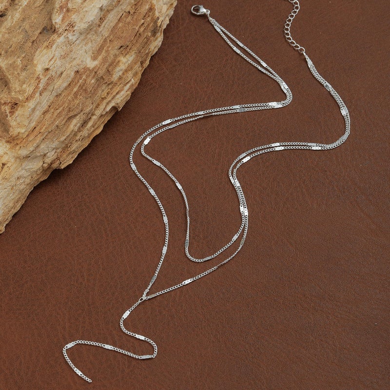 Hergory Lariat Silver Necklace for Women Trendy, Dainty 14k Silver Plated Layered Y Shaped Pendant Flat Chain Drop Long Necklaces Fashion Jewelry for Women Gifts - Image 5