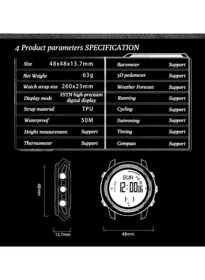 NORTH EDGE Carbon Fiber Military Off-road Outdoor Sports Electronic Watch for Men - 50-meter Water Resistance Compass - Image 4