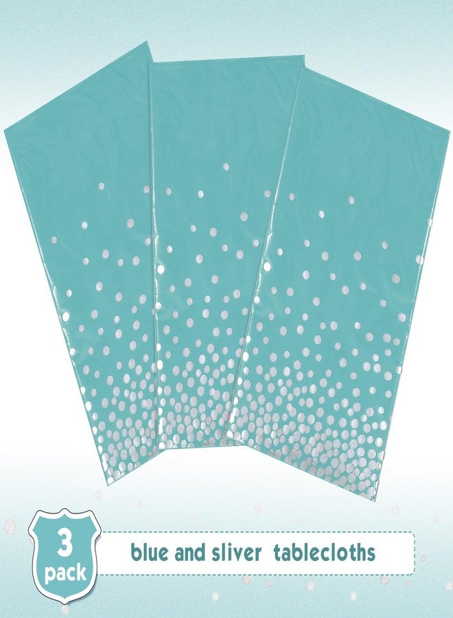 Breling 3 Pcs Teal Blue and Silver Dot Tablecloth Plastic Confetti Rectangle Disposable Table Cover for Birthday Wedding Baby Shower Engagement Anniversary Bachelorette Party, 54 x 108 Inch - Image 3