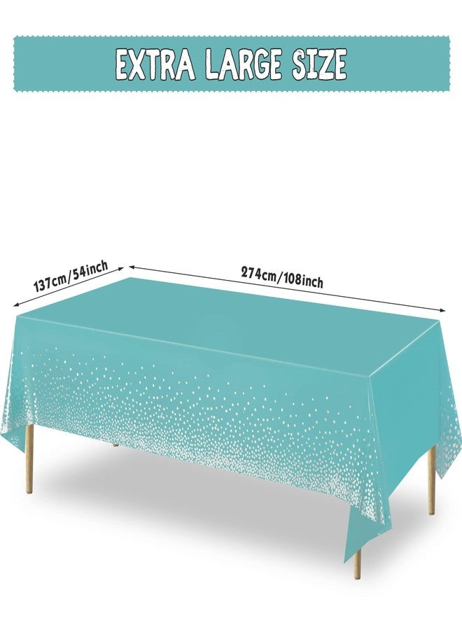 Breling 3 Pcs Teal Blue and Silver Dot Tablecloth Plastic Confetti Rectangle Disposable Table Cover for Birthday Wedding Baby Shower Engagement Anniversary Bachelorette Party, 54 x 108 Inch - Image 2