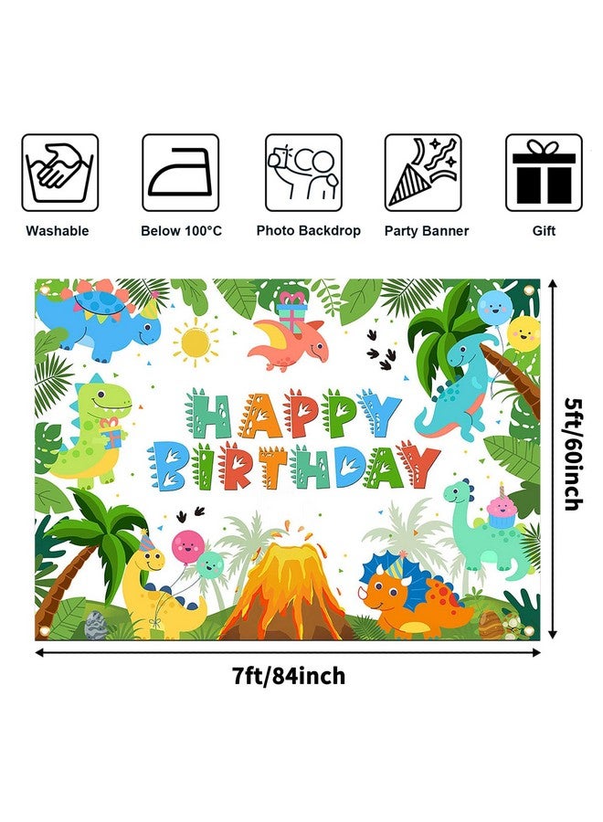 Avezano Dinosaur Birthday Backdrop Cartoon Dinosaur Birthday Banner for Kids Dino Themed Happy B-Day Party Decorations Jungle Dino Kids Party Supplies (7x5ft) - Image 2