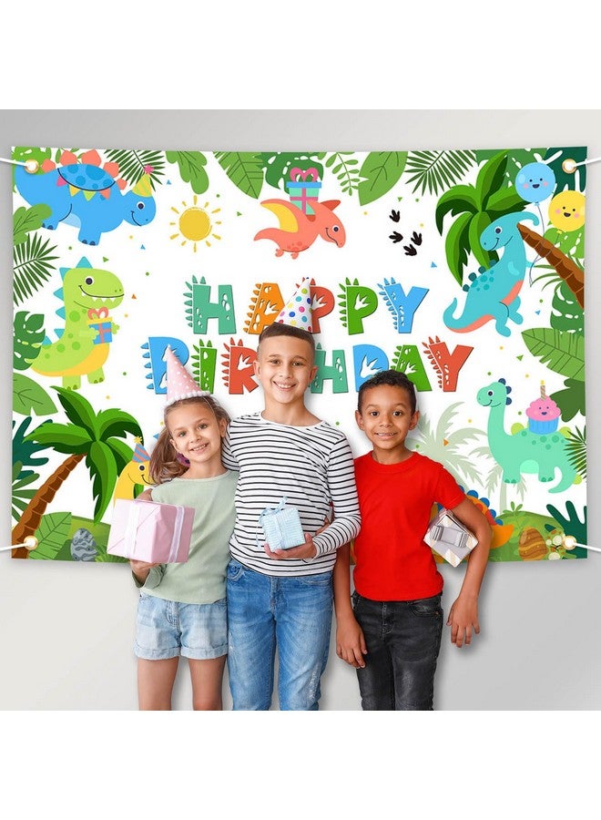 Avezano Dinosaur Birthday Backdrop Cartoon Dinosaur Birthday Banner for Kids Dino Themed Happy B-Day Party Decorations Jungle Dino Kids Party Supplies (7x5ft) - Image 3