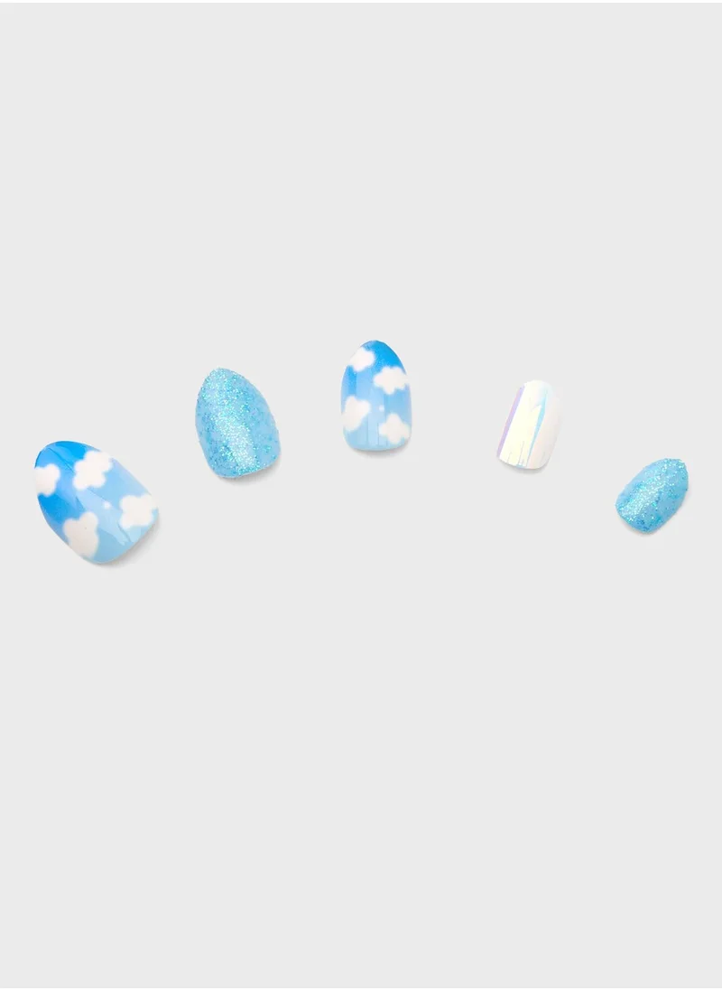 Claires Blue Clouds Faux Nails