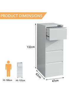 Mahmayi Mahmayi Modern 4-Drawer Steel Filing Cabinet with Digital Lock - Securely Organize Your Documents, Home, and Office Essentials in Style - White  - Image 4