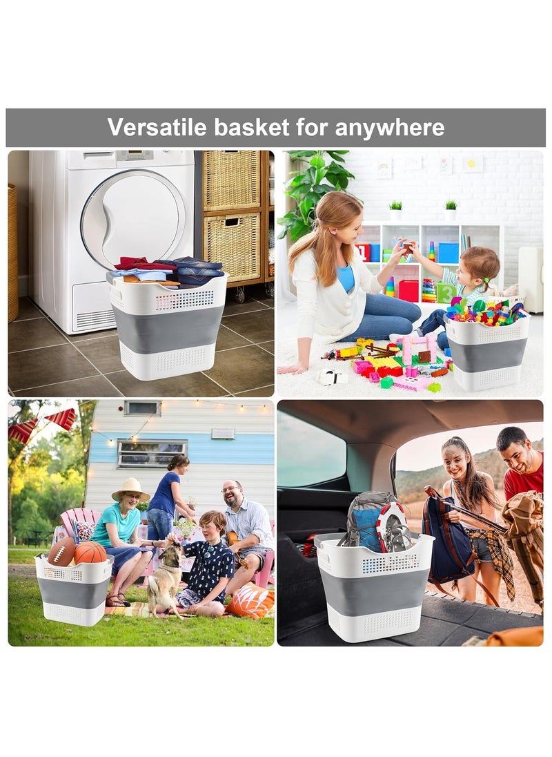 XVersion Laundry Basket Large Foldable 40L with Handle, Collapsible Handled Plastic Washing Clothes Laundry Bin Container, Multi purpose Organizer Storage Washing Basket for Home - Pink  - Image 5